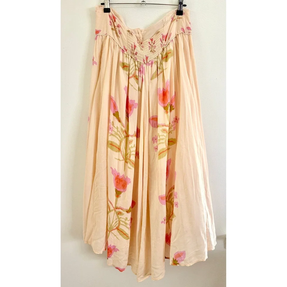 Free People Easy to Love Matching Set Cream Pink Floral Crop Top Skirt Medium